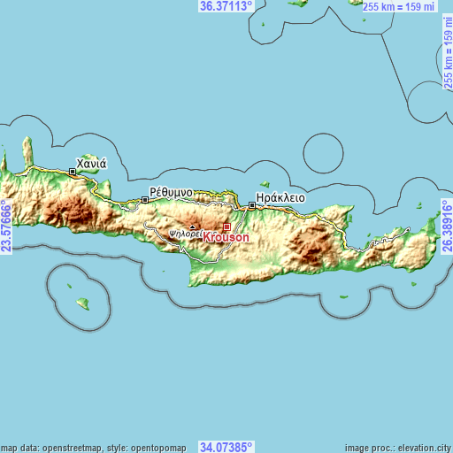 Topographic map of Krousón