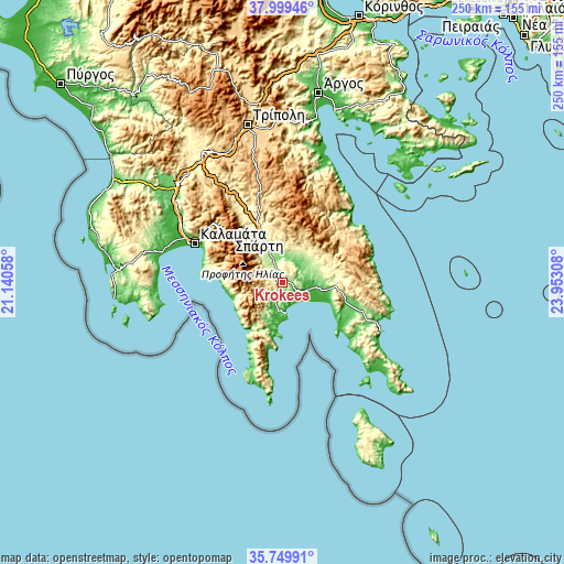 Topographic map of Krokeés