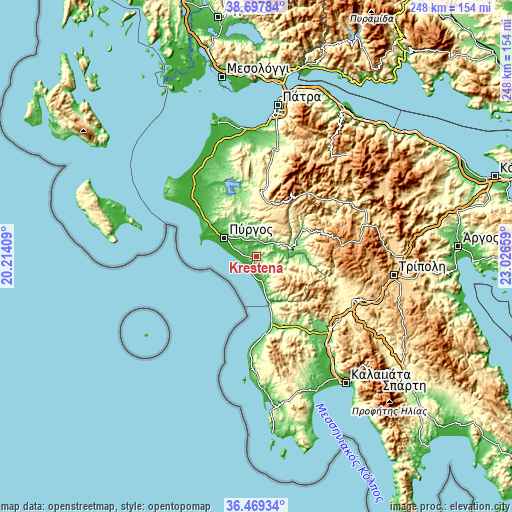 Topographic map of Kréstena