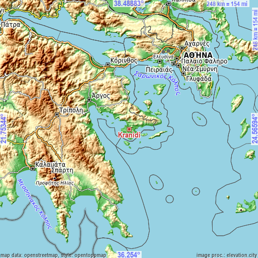 Topographic map of Kranídi