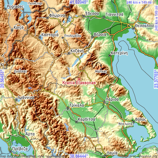 Topographic map of Kraniá Elassónas