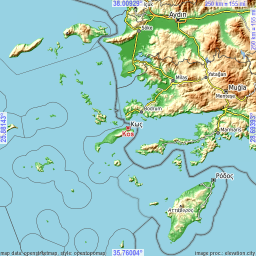 Topographic map of Kos