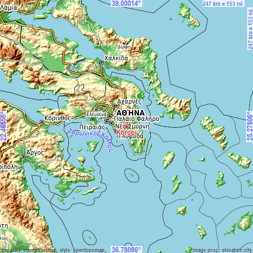 Topographic map of Koropí