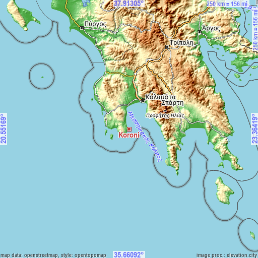 Topographic map of Koróni