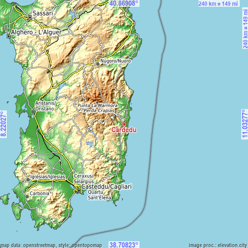 Topographic map of Cardedu