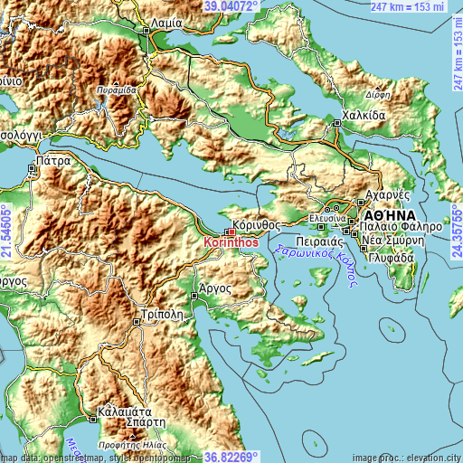Topographic map of Kórinthos