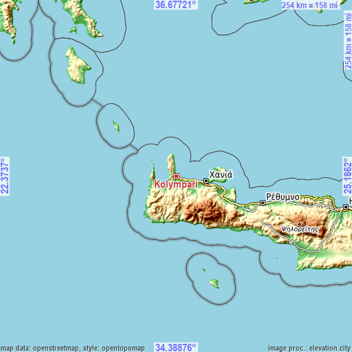 Topographic map of Kolympári