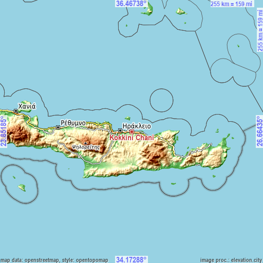 Topographic map of Kokkíni Cháni