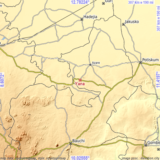 Topographic map of Yana