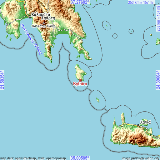 Topographic map of Kýthira