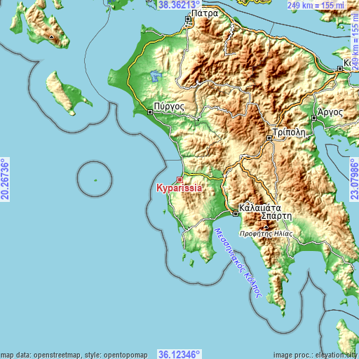 Topographic map of Kyparissía