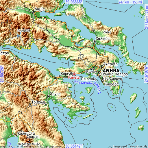 Topographic map of Kinéta