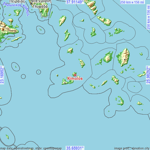 Topographic map of Kímolos