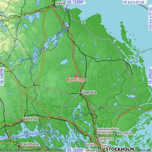 Topographic map of Björklinge