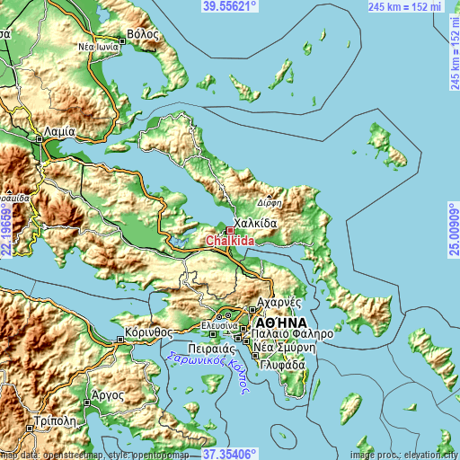 Topographic map of Chalkída