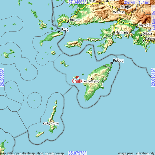 Topographic map of Chálki