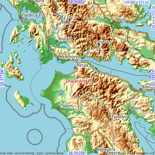 Topographic map of Chalandrítsa