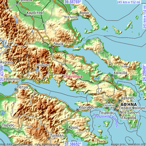 Topographic map of Chairóneia