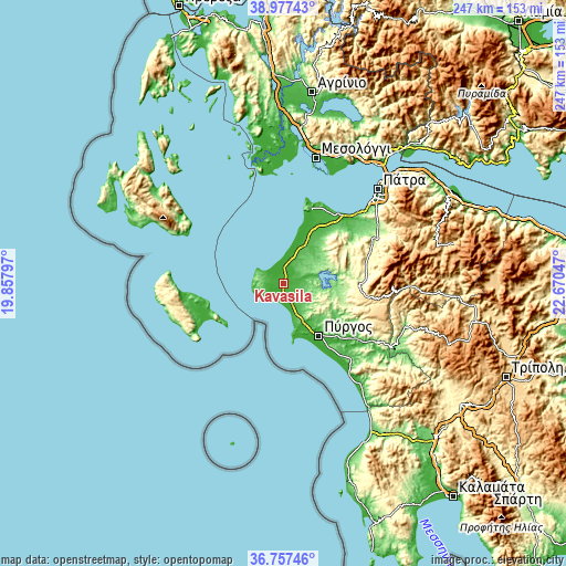 Topographic map of Kavásila