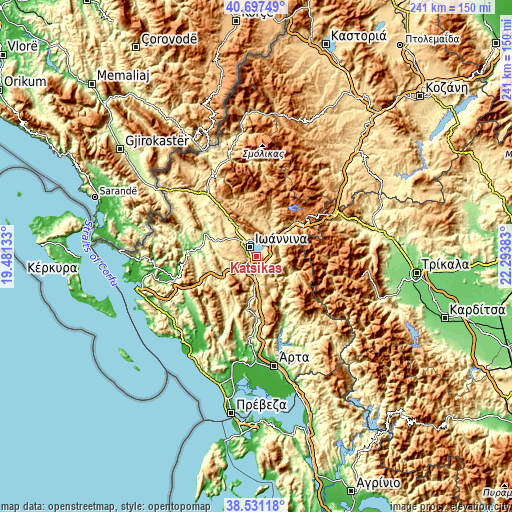 Topographic map of Katsikás