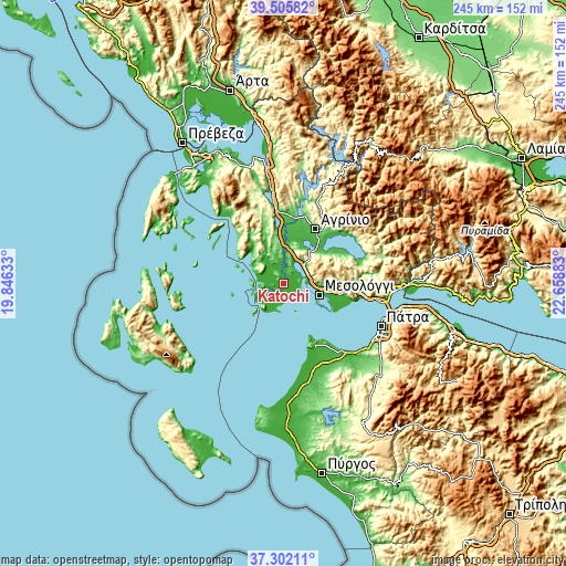 Topographic map of Katochí