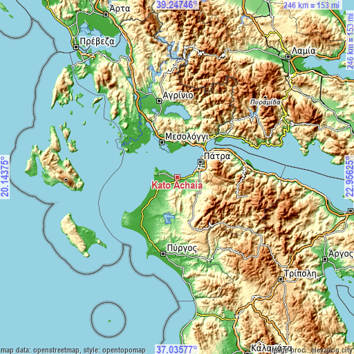 Topographic map of Káto Achaḯa