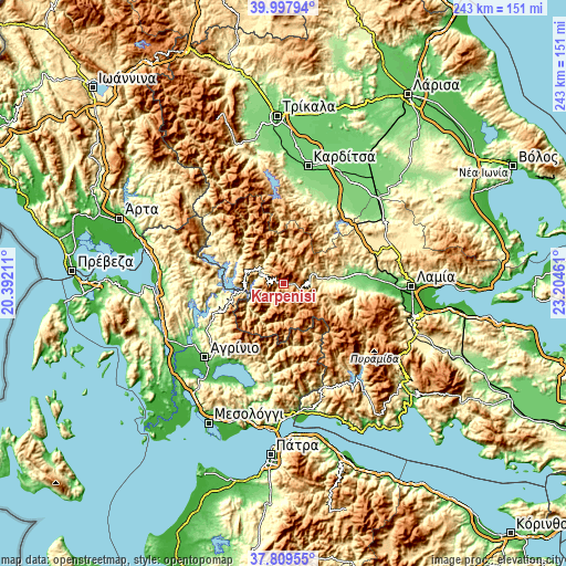 Topographic map of Karpenísi