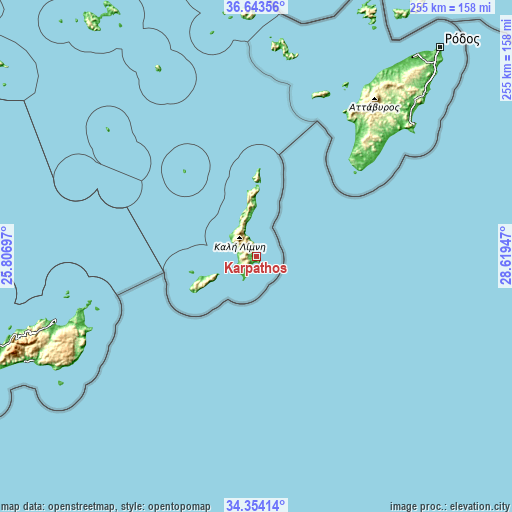 Topographic map of Karpathos