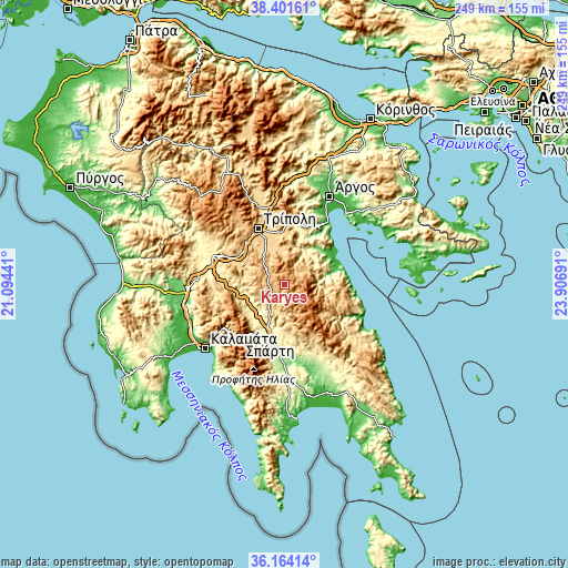 Topographic map of Karyés