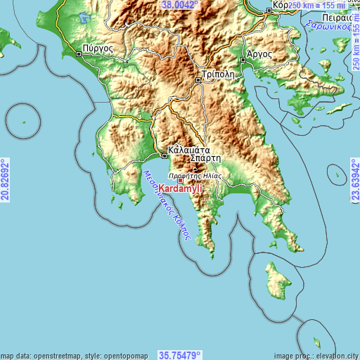 Topographic map of Kardamýli