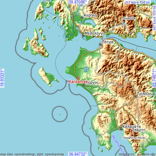 Topographic map of Kardamás