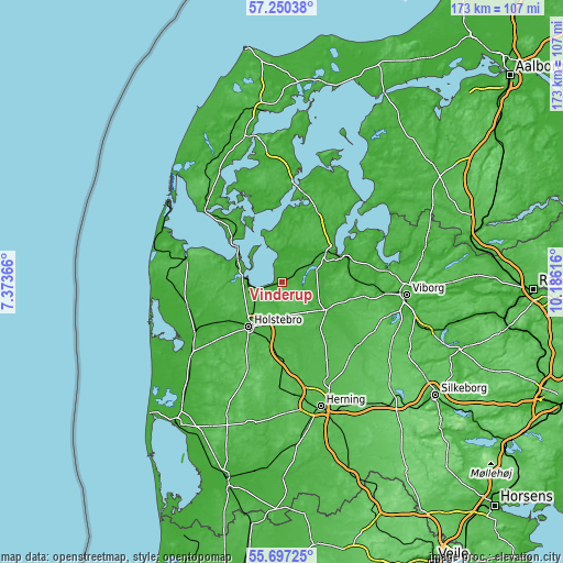 Topographic map of Vinderup