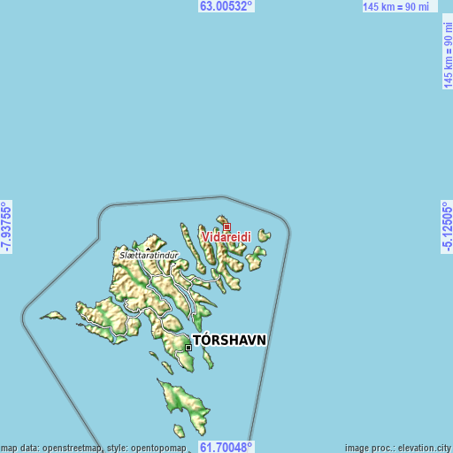 Topographic map of Viðareiði
