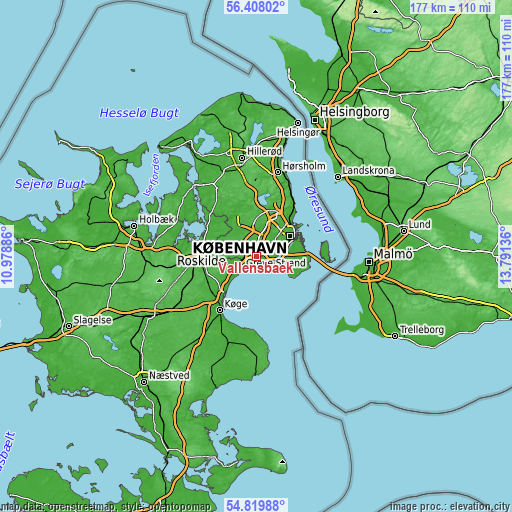 Topographic map of Vallensbæk