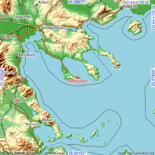 Topographic map of Pefkochóri