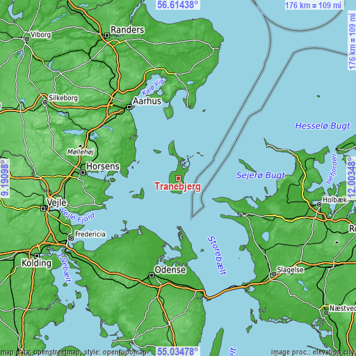 Topographic map of Tranebjerg