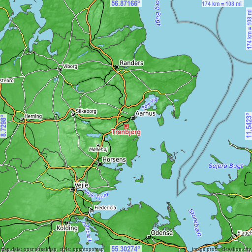 Topographic map of Tranbjerg
