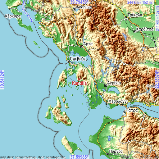 Topographic map of Kandíla