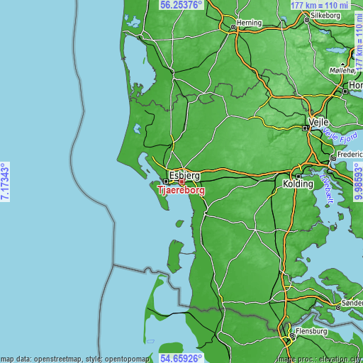 Topographic map of Tjæreborg