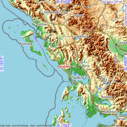 Topographic map of Kanaláki