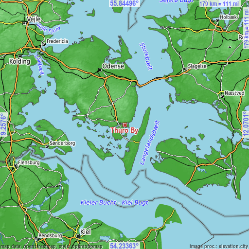 Topographic map of Thurø By