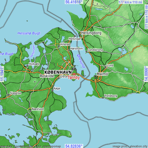 Topographic map of Tårnby