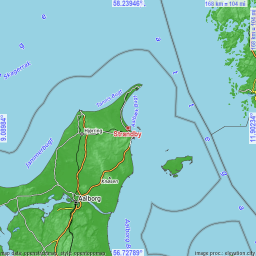 Topographic map of Strandby