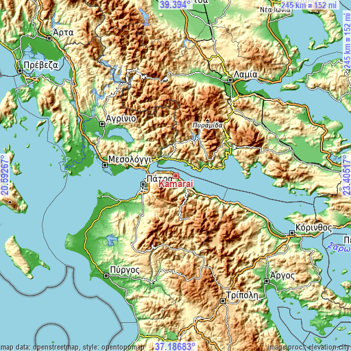 Topographic map of Kamárai