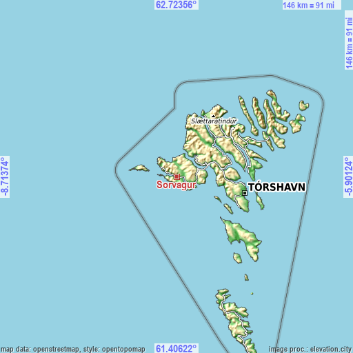 Topographic map of Sørvágur