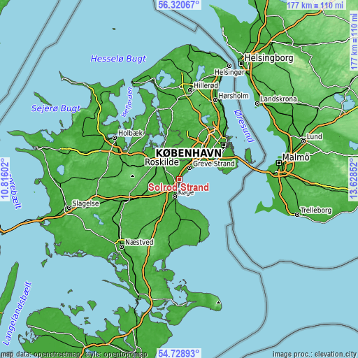 Topographic map of Solrød Strand