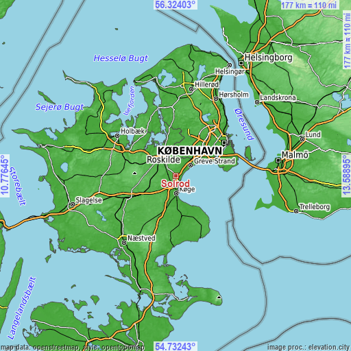 Topographic map of Solrød