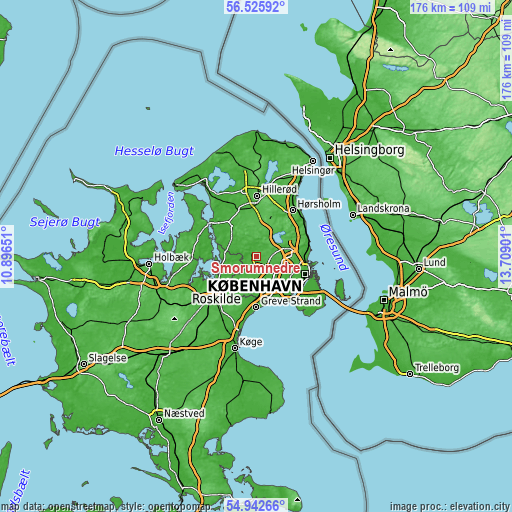 Topographic map of Smørumnedre