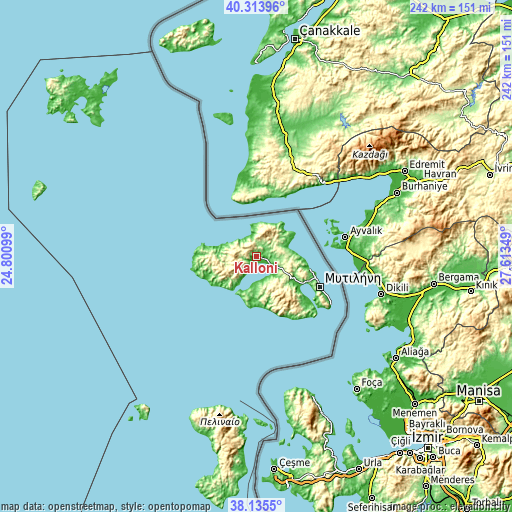 Topographic map of Kalloní