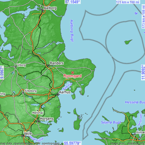Topographic map of Ryomgård